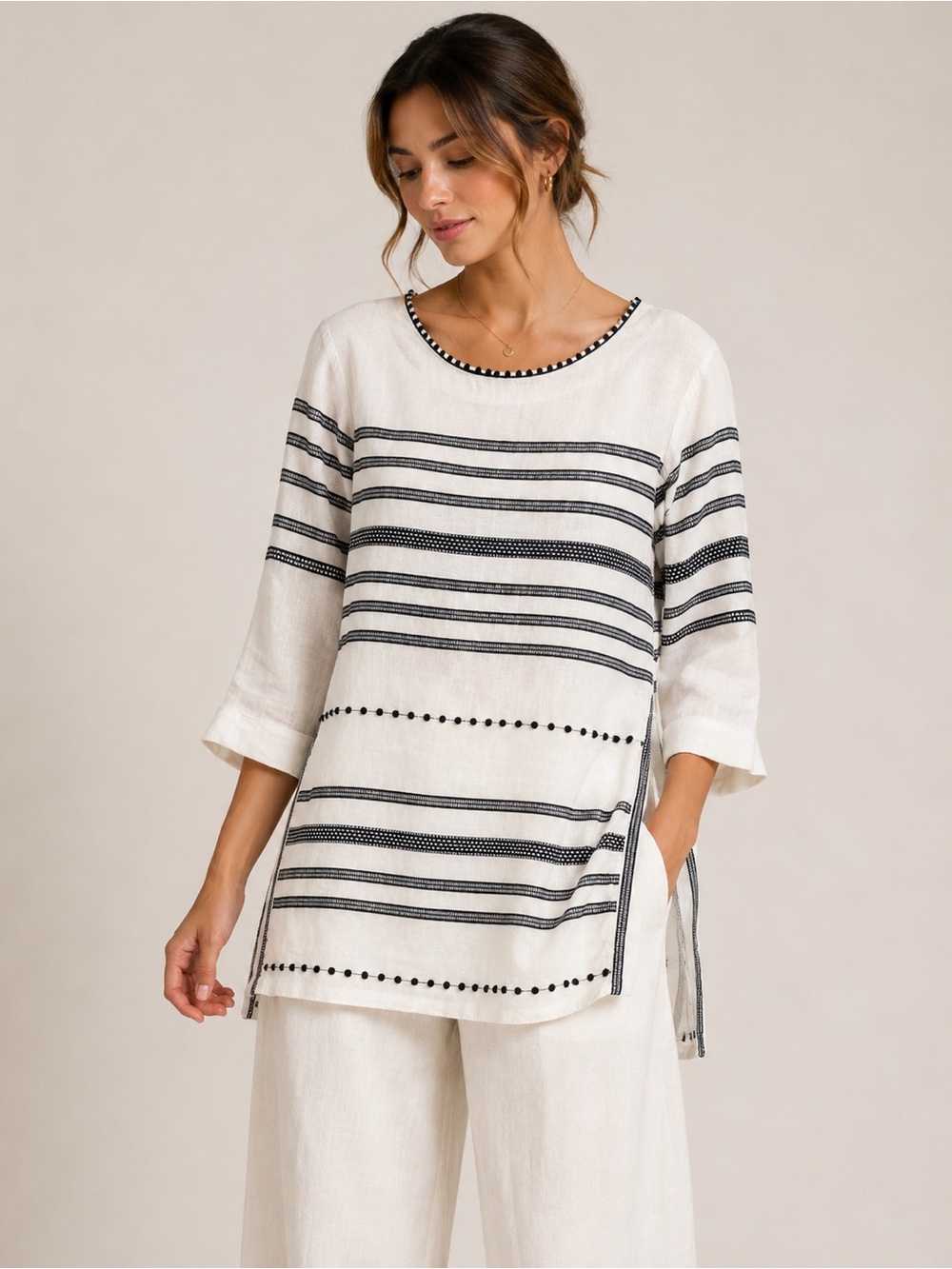 Peck & Peck Cream Linen Blend Tunic